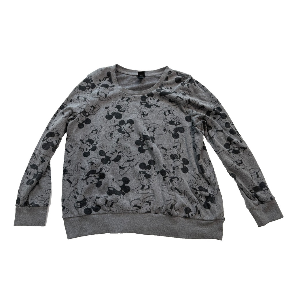 Disney Mickey Mouse All Over Print Sweatshirt Kids Size 7 Gray Crewneck Pullover